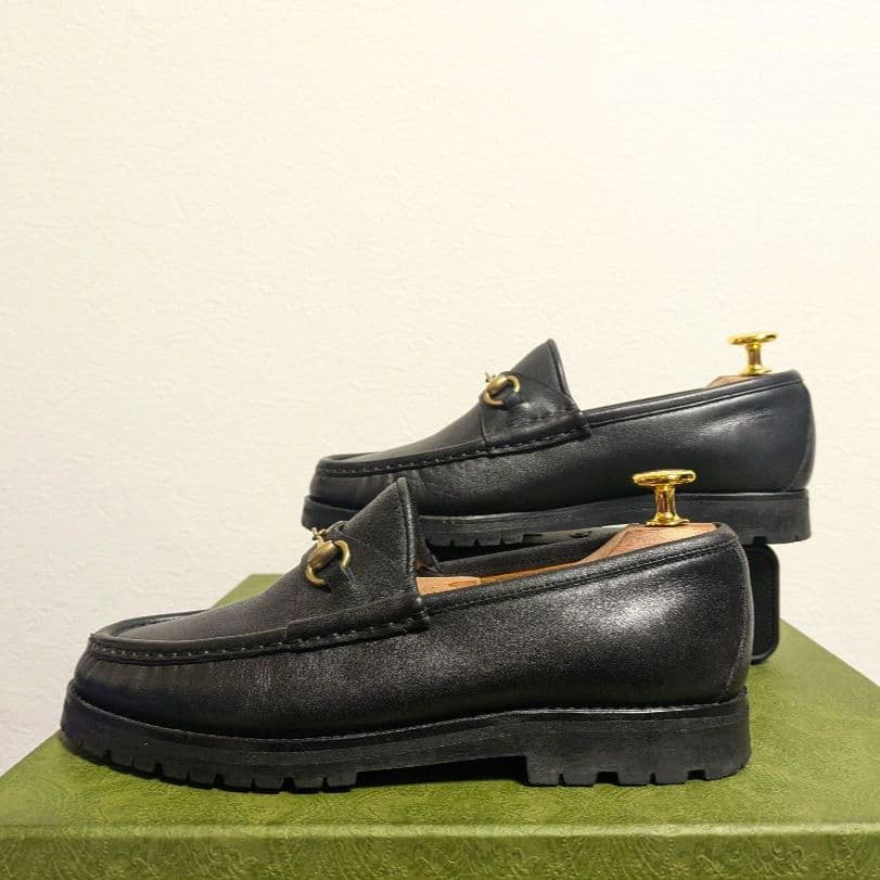 グラP様GUCCI　ヴィンテージ　ホースビットローファー　ラグソール　黒　35C