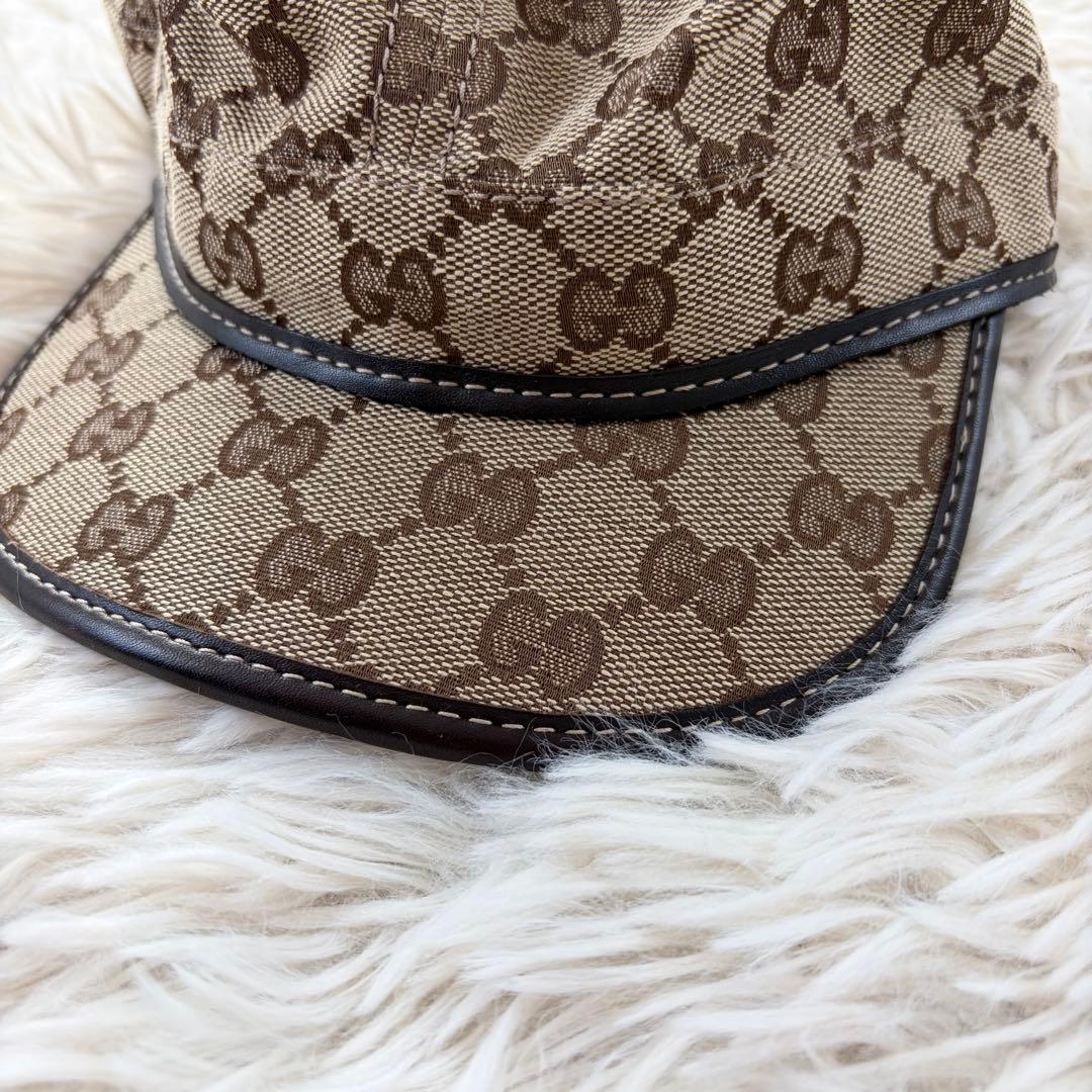 【極美品】グッチ GUCCI ワークキャップ GGスプリーム レザー キャンバス