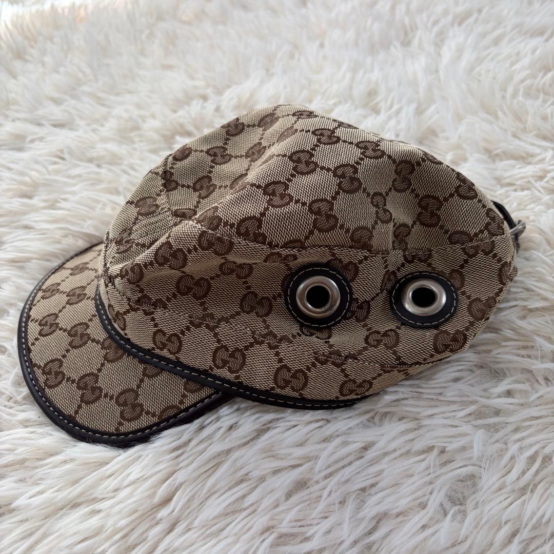 【極美品】グッチ GUCCI ワークキャップ GGスプリーム レザー キャンバス