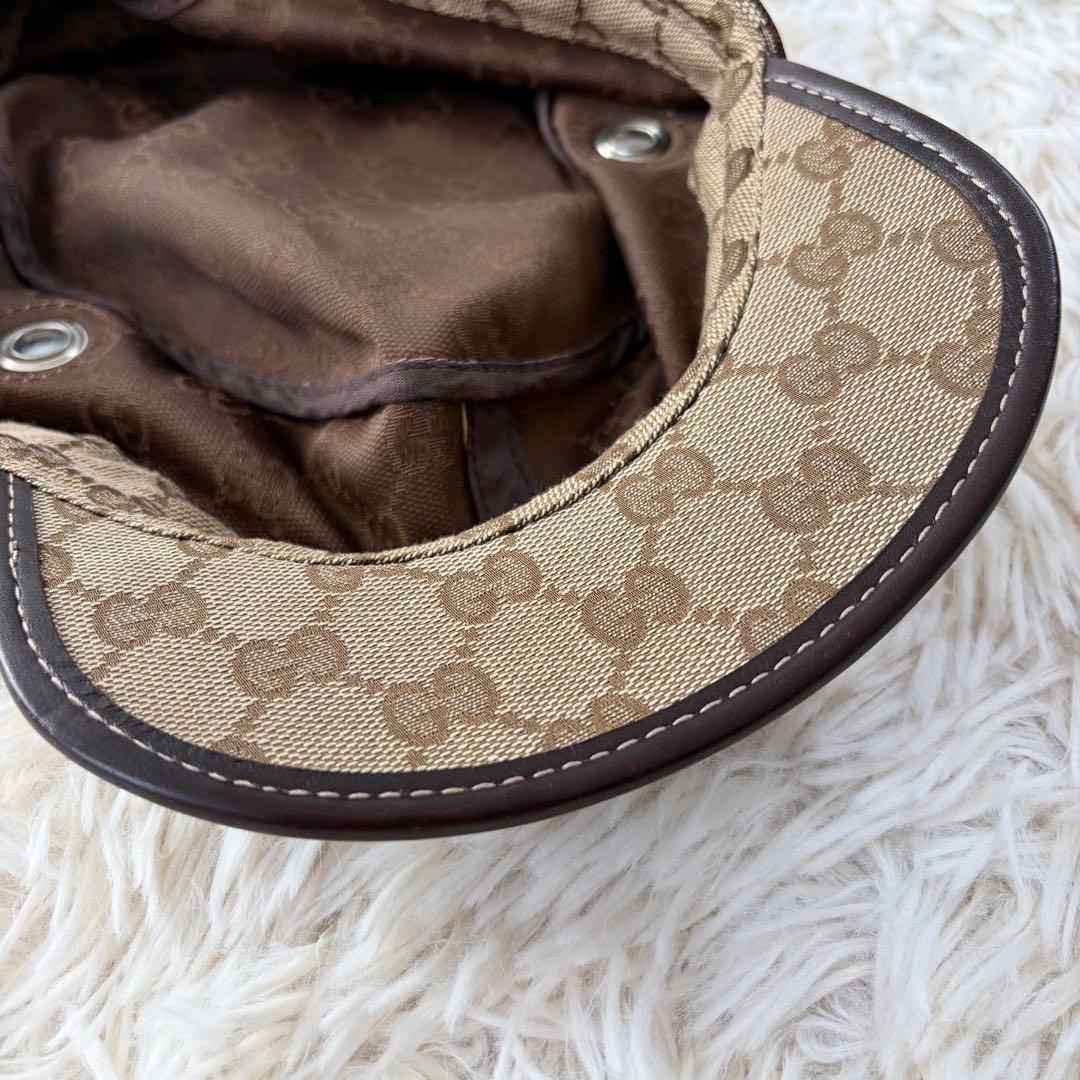 【極美品】グッチ GUCCI ワークキャップ GGスプリーム レザー キャンバス