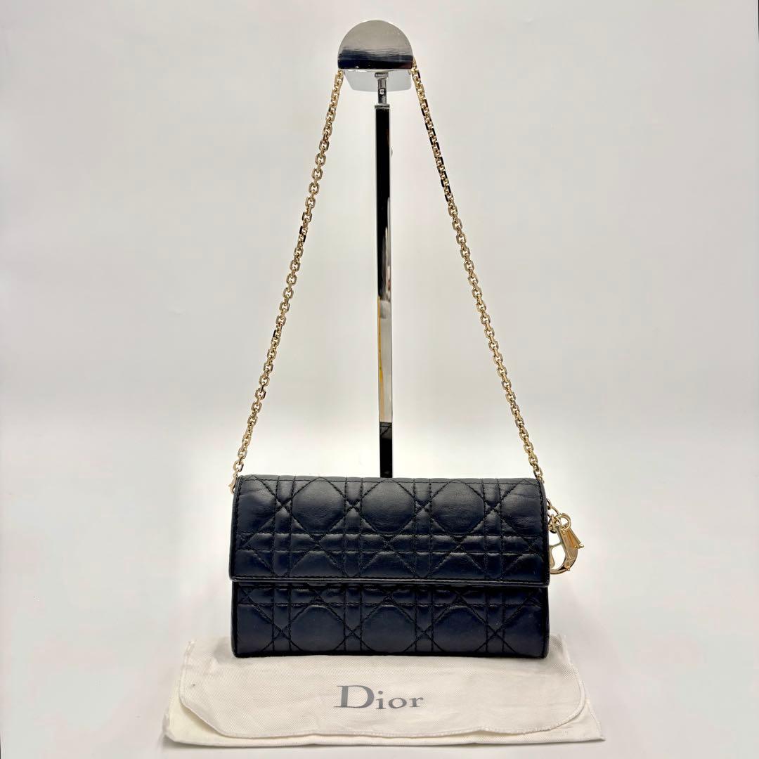 美品✨ディオール カナージュ チェーンウォレット レザー ブラック