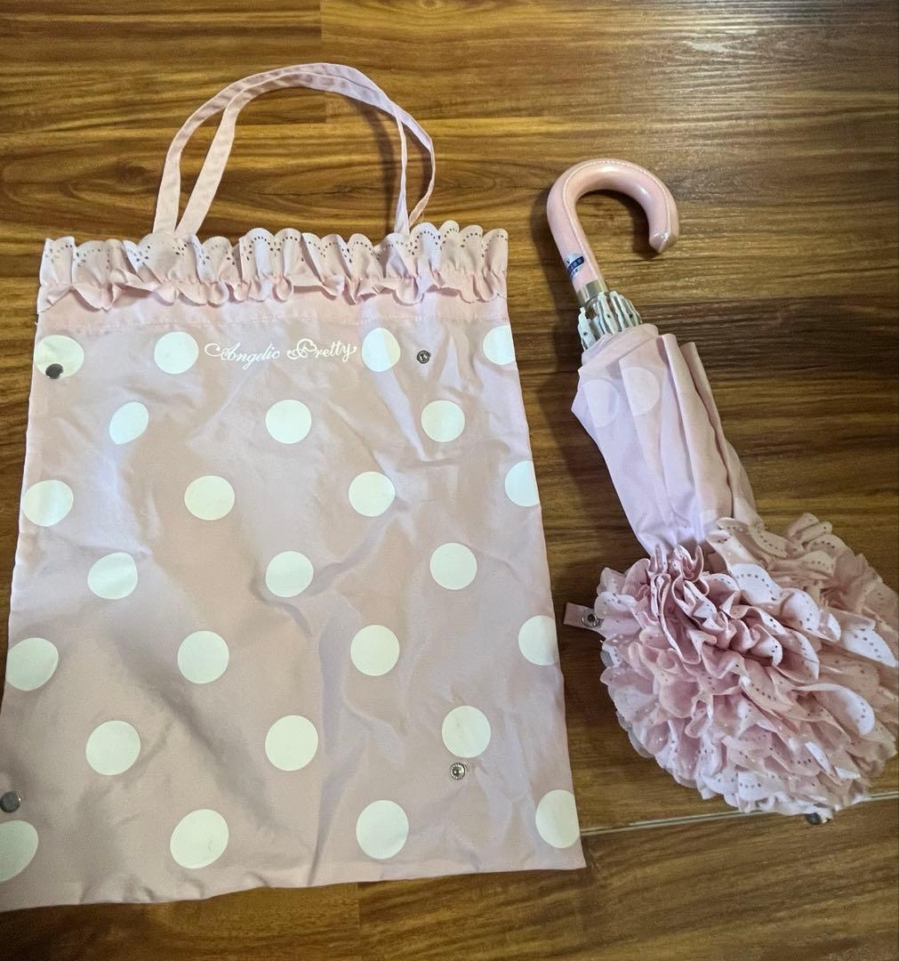 アンジェリックプリティ　晴雨兼用折りたたみ傘　ピンク　ドットフリル