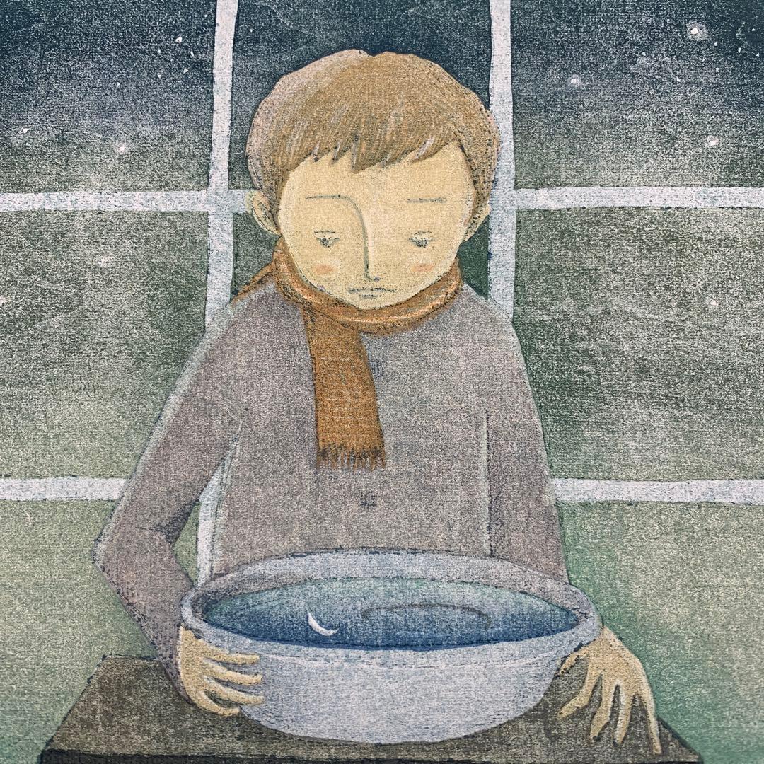 鈴木敦子「僕と月々」2003年　限定15 木版画