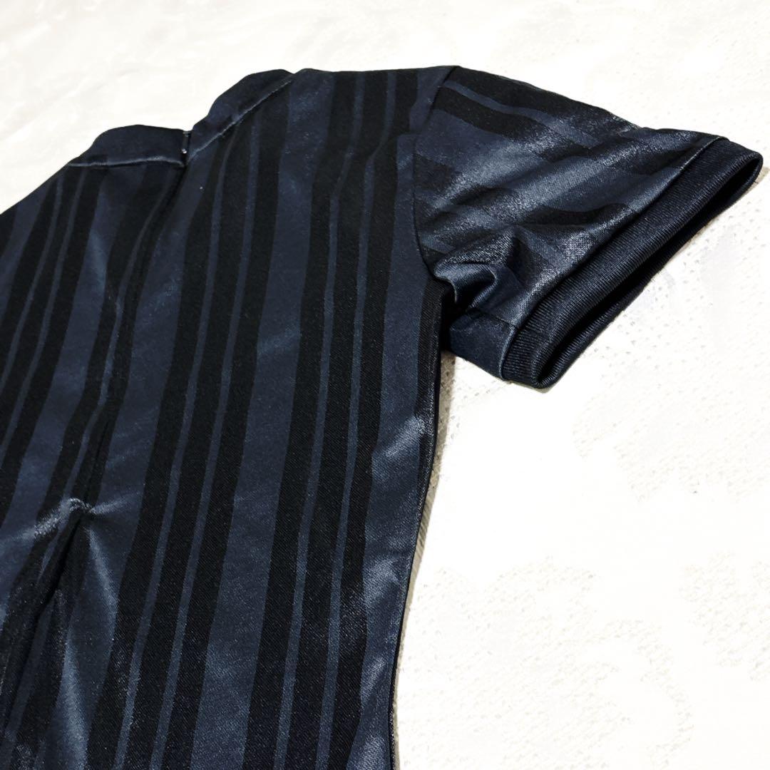 新品級 アディダス 2XL ボディスーツ 半袖 トレフォイル スリーライン 黒