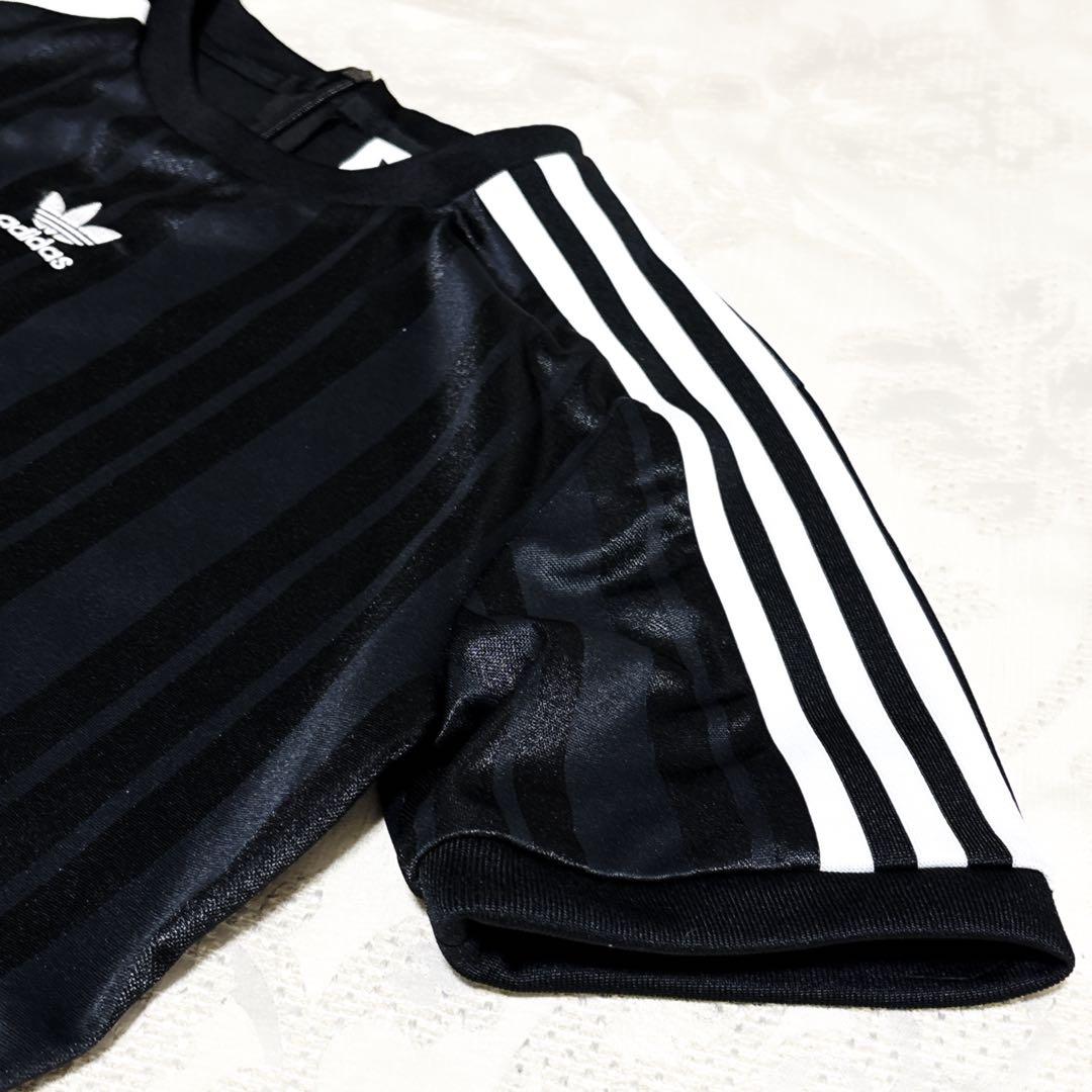 新品級 アディダス 2XL ボディスーツ 半袖 トレフォイル スリーライン 黒
