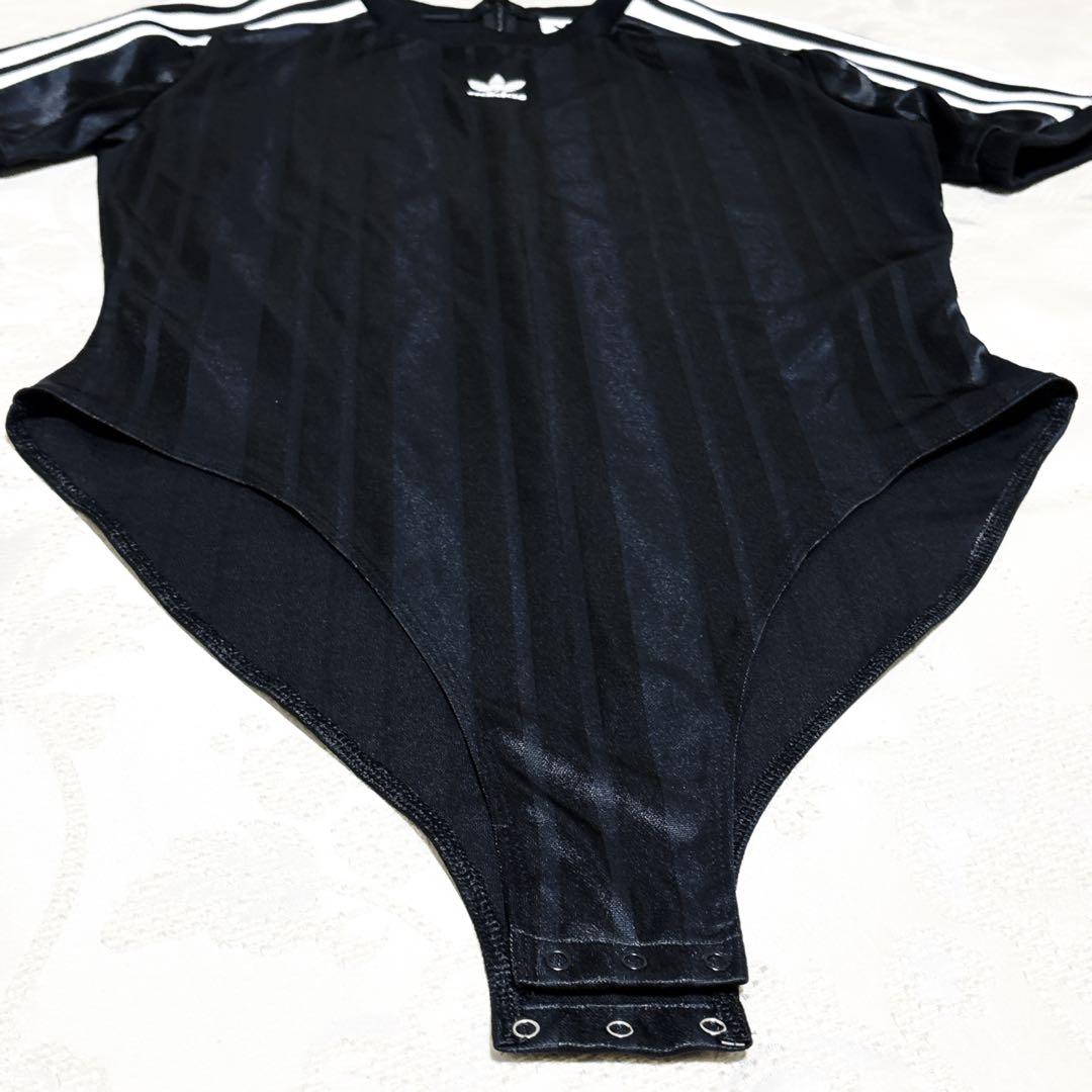 新品級 アディダス 2XL ボディスーツ 半袖 トレフォイル スリーライン 黒