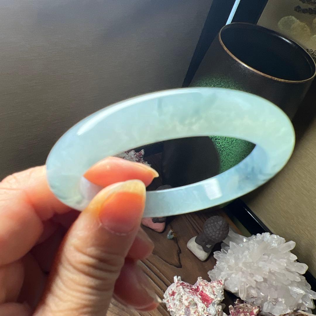 本翡翠、個性的水墨画、 氷糯種バングル　〜51.5