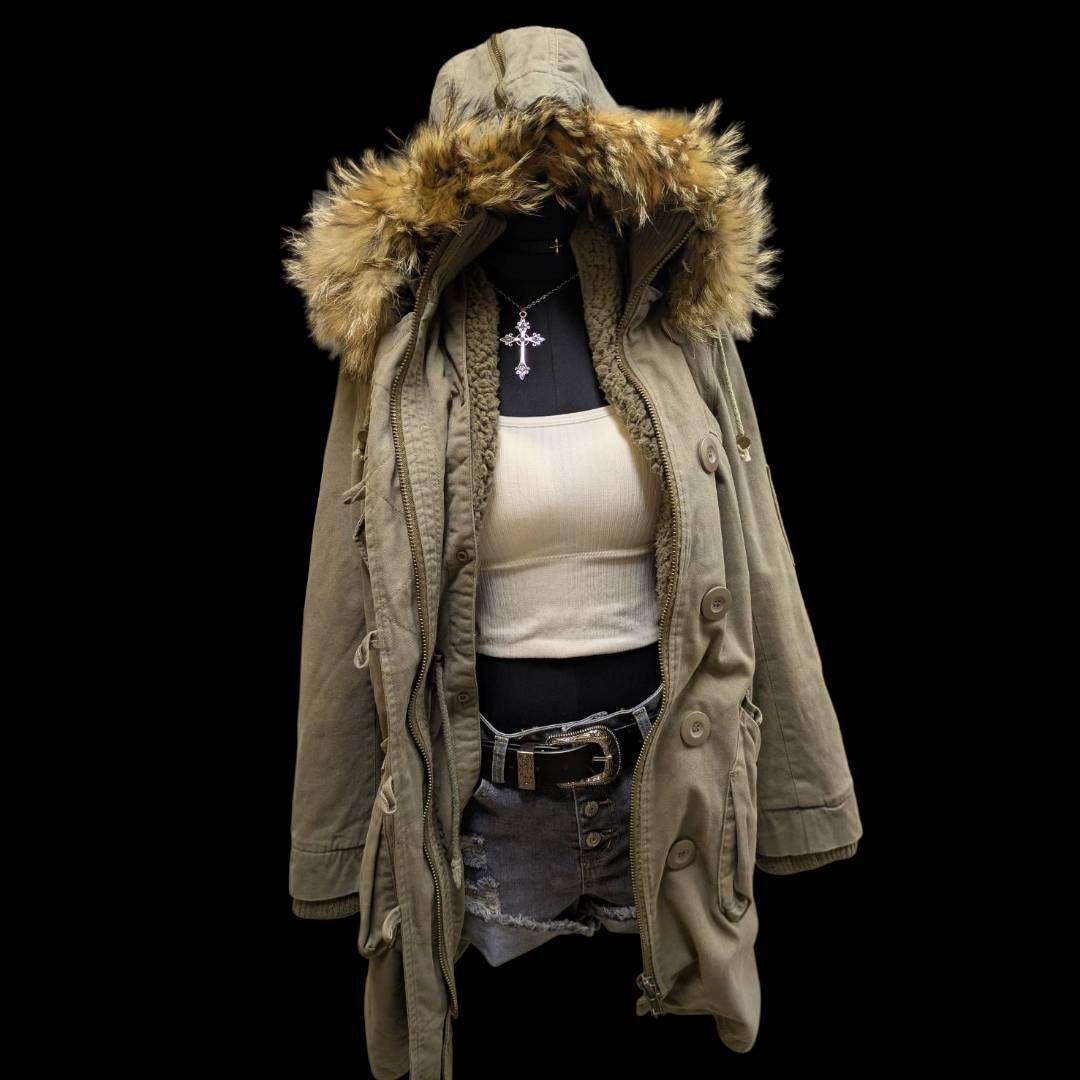 平成ギャル y2k グランジ　ファー付き　モッズコート　ダークコア　ギミック