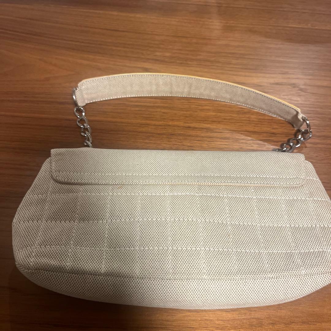 CHANELカメリアショルダーバッグ キャンバス×パテントレザー ベージュ