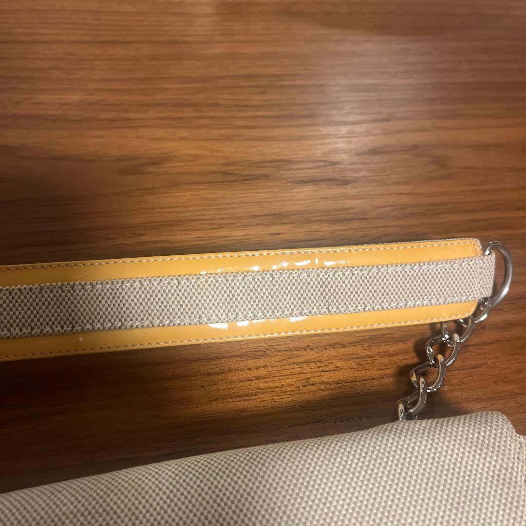 CHANELカメリアショルダーバッグ キャンバス×パテントレザー ベージュ