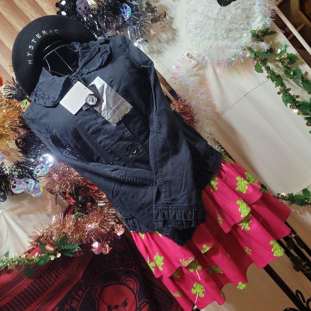 新品未使用タグ付きフリルバルーン襟ブラックデニムジャケット