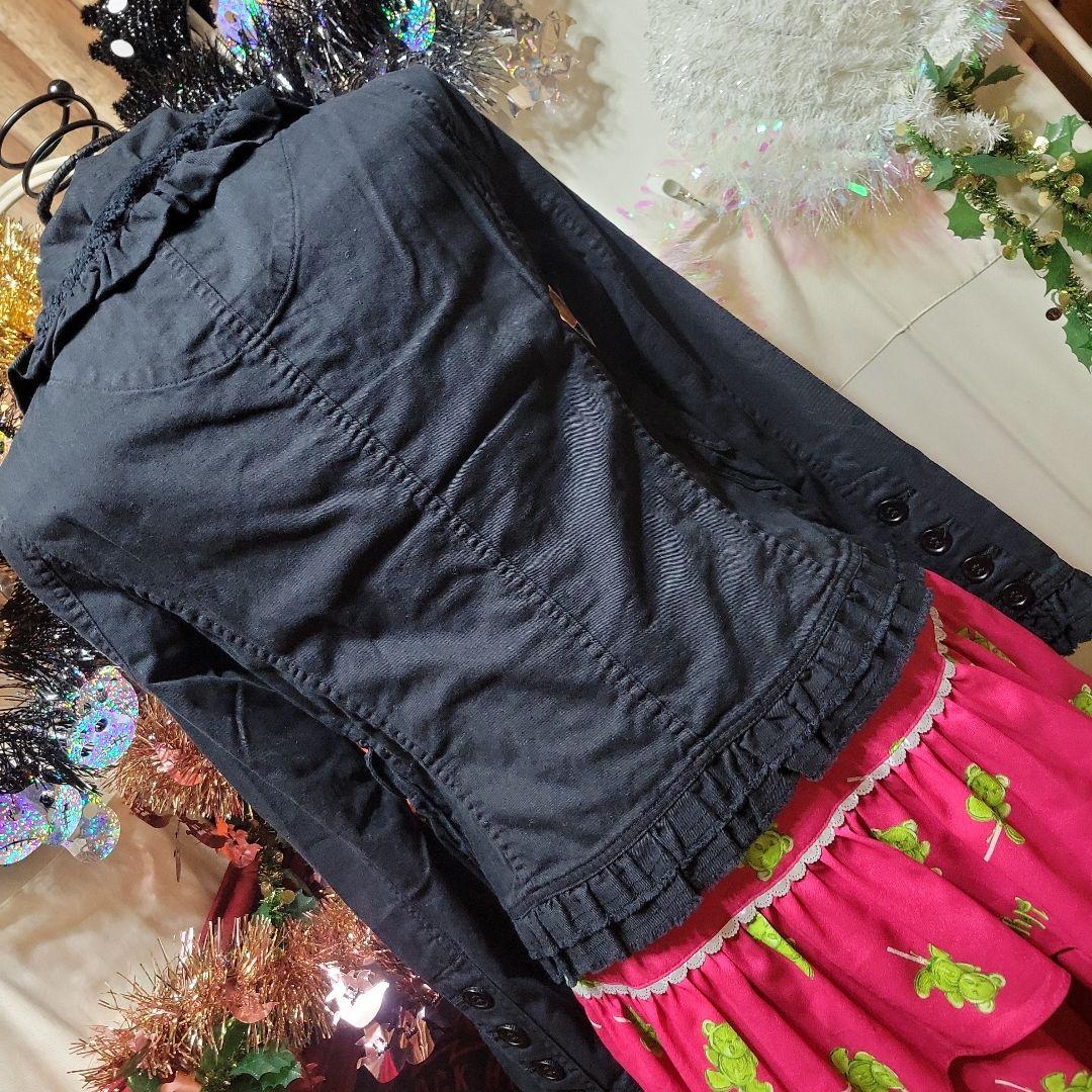 新品未使用タグ付きフリルバルーン襟ブラックデニムジャケット