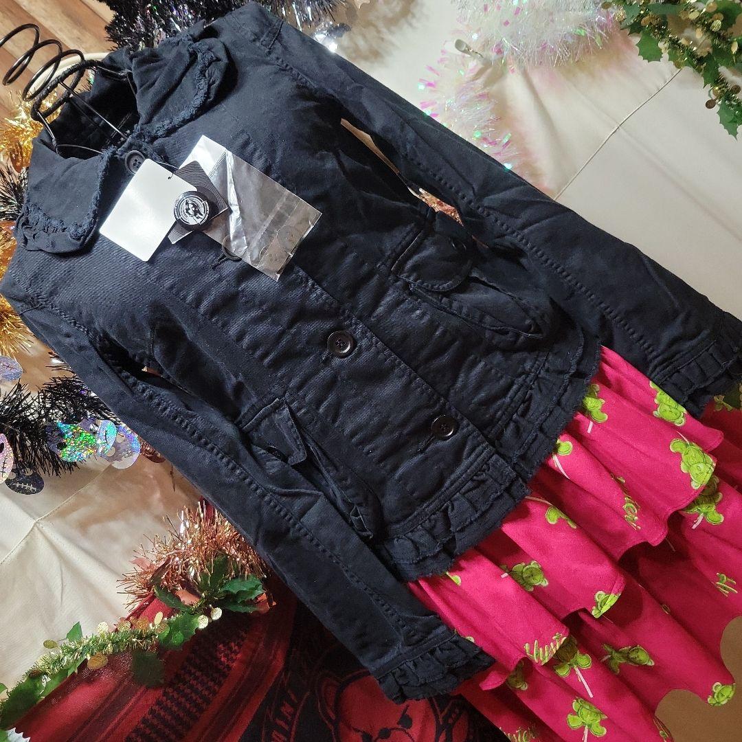 新品未使用タグ付きフリルバルーン襟ブラックデニムジャケット