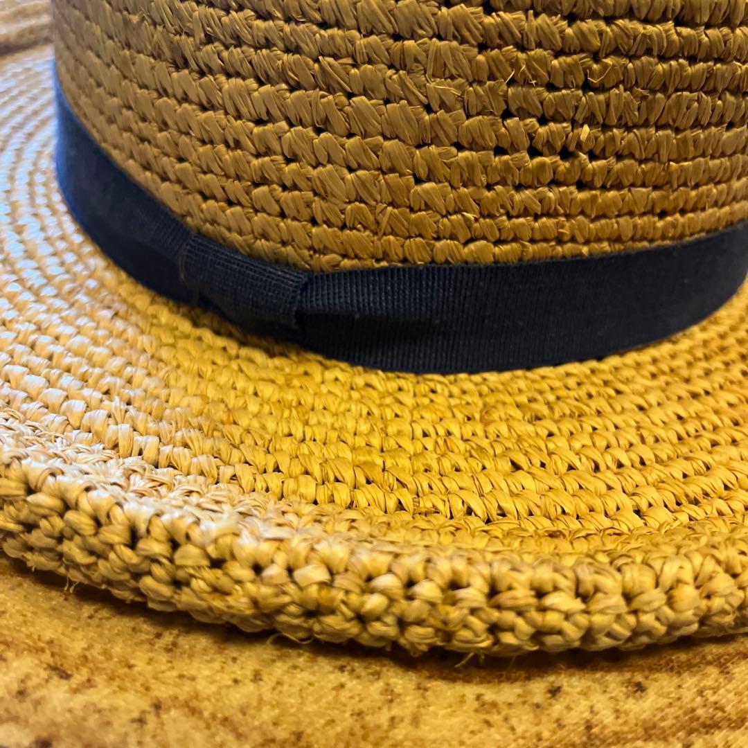 メゾンドソイル ラフィア帽子 ダークブルーリボン付き