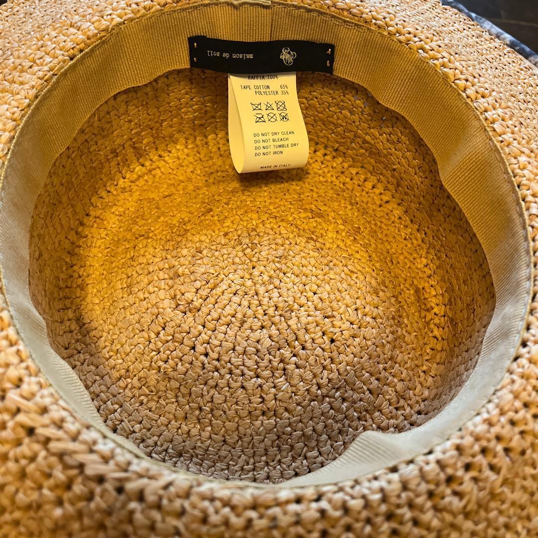 メゾンドソイル ラフィア帽子 ダークブルーリボン付き