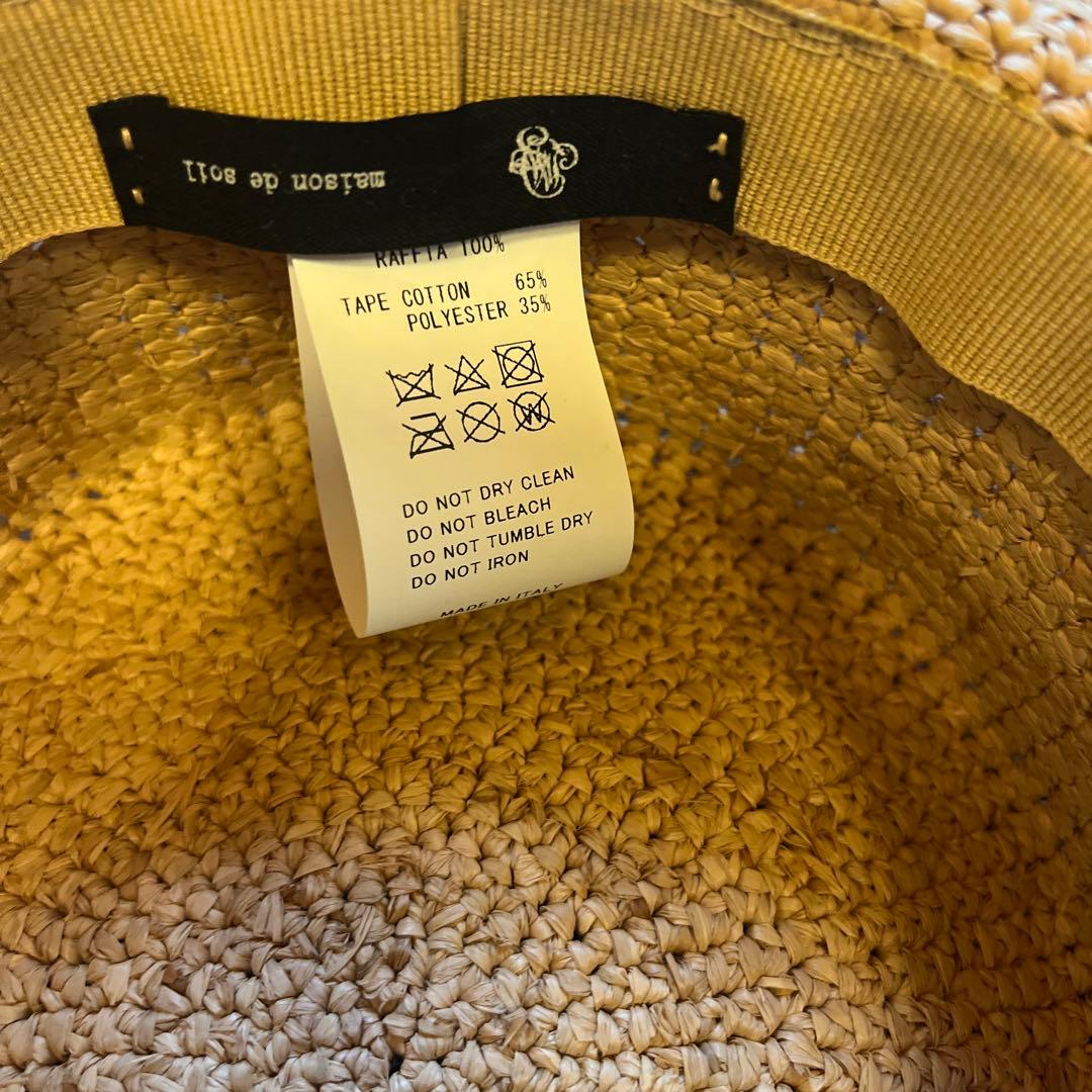 メゾンドソイル ラフィア帽子 ダークブルーリボン付き