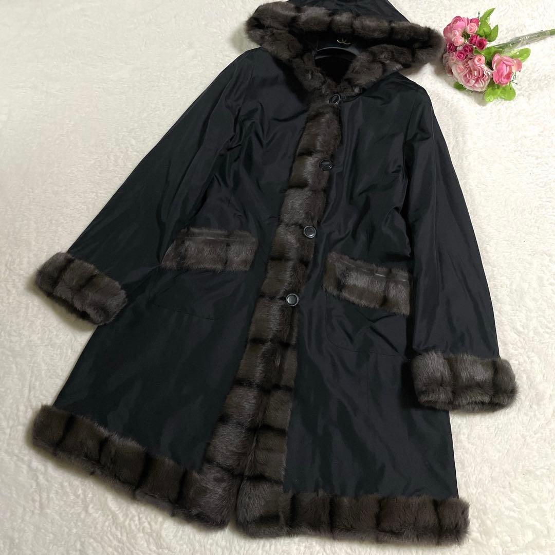 美品◎ロシアリス ヴィーゼル シルク100% リバーシブル 毛皮 ファーコート