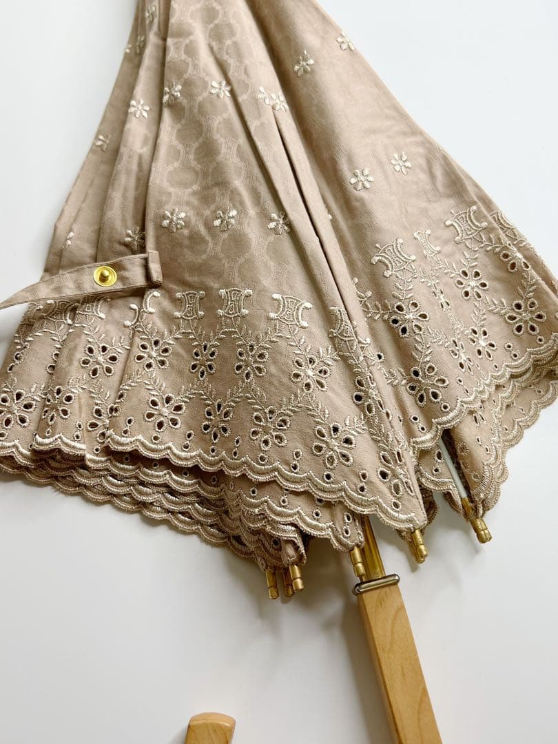 CELINE 日傘 ベージュ 刺繍 logo