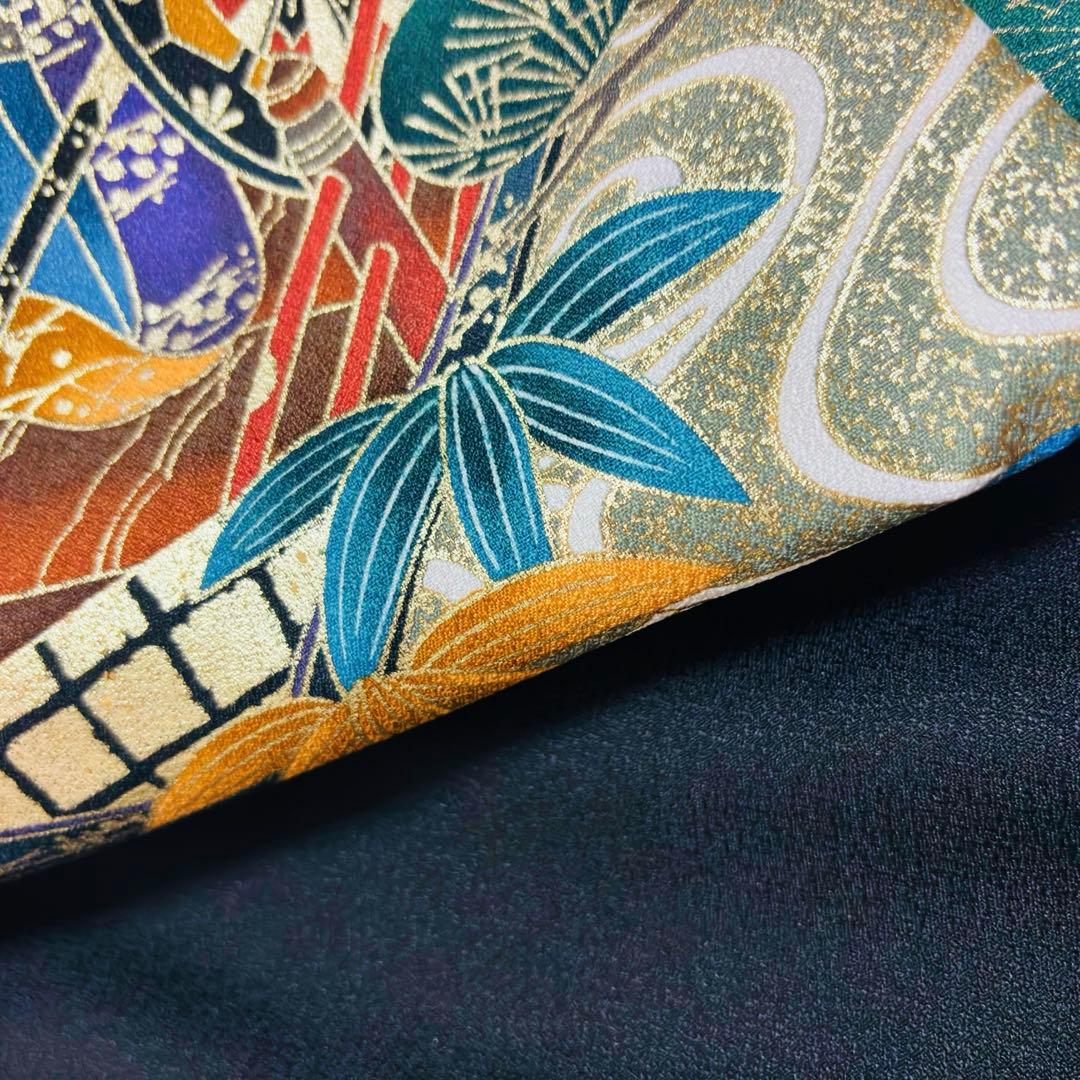 【新品未使用】お宮参り 産着 男の子 合繊 洗える着物 金彩入り 祝着 黒