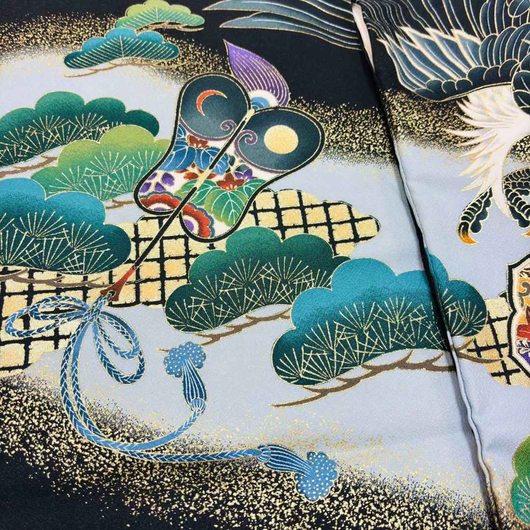 【新品未使用】お宮参り 産着 男の子 合繊 洗える着物 金彩入り 祝着 黒