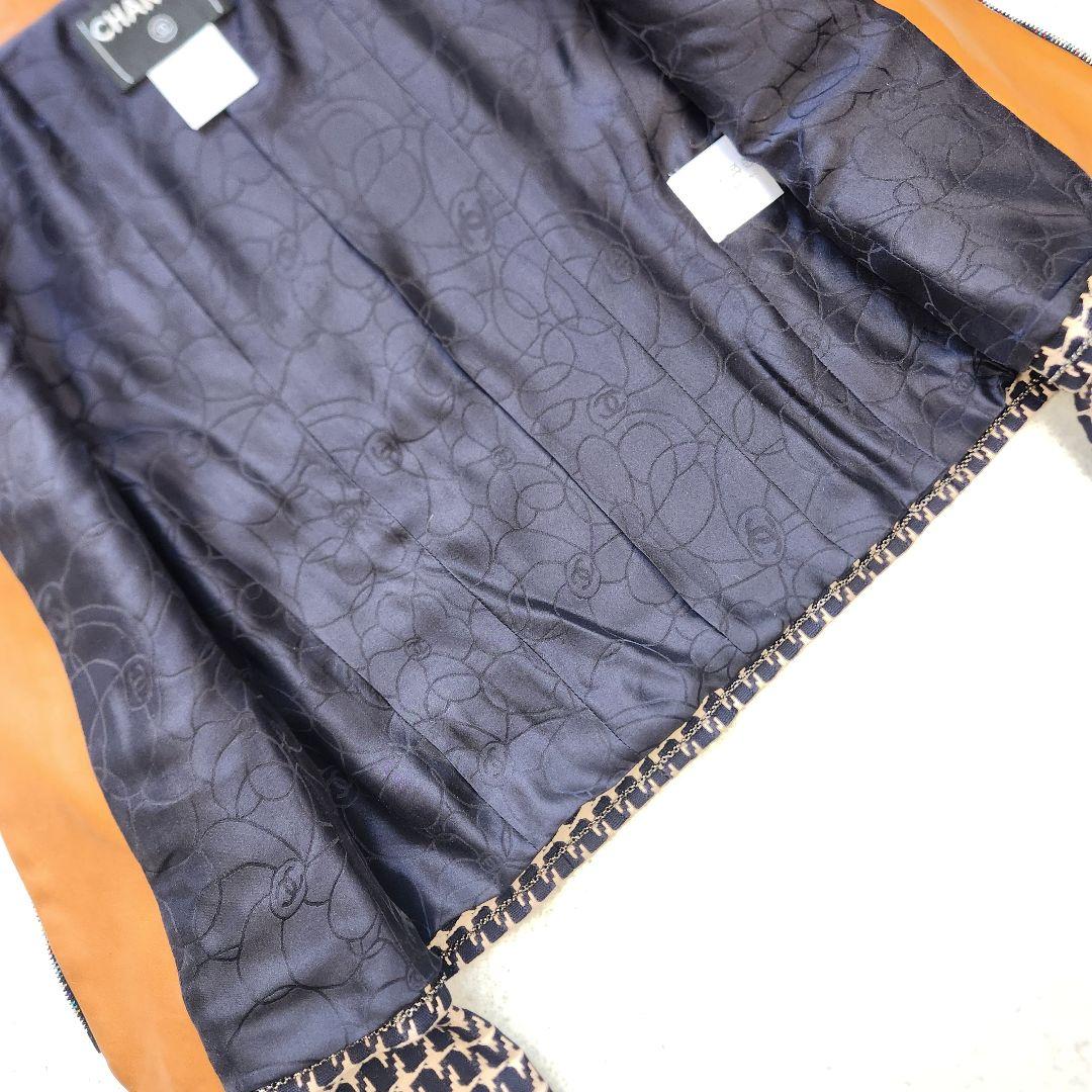 CHANEL ✨01P ツイード ジップアップ ジャケット レザー切替 38