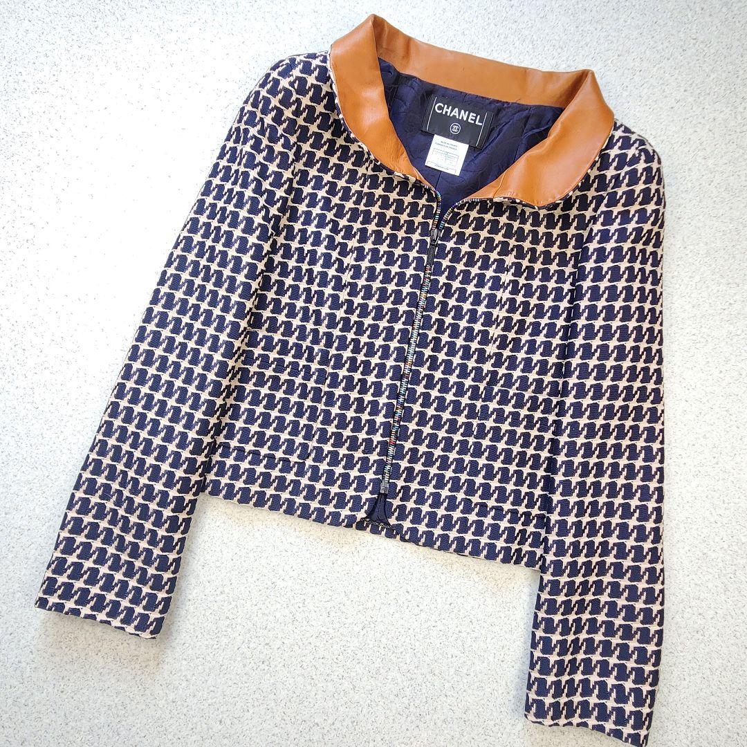 CHANEL ✨01P ツイード ジップアップ ジャケット レザー切替 38