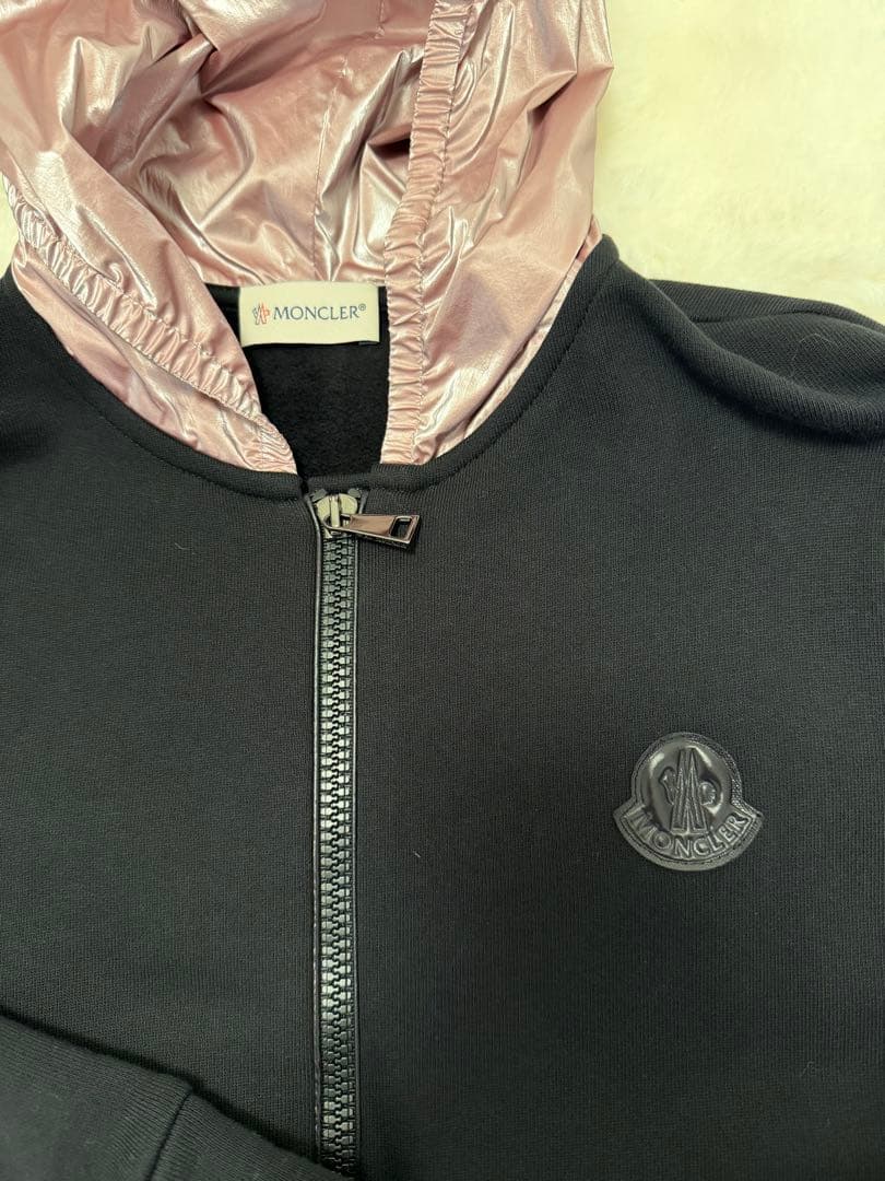 MONCLER フード付きジャケット 黒/ピンク　キッズ12サイズ