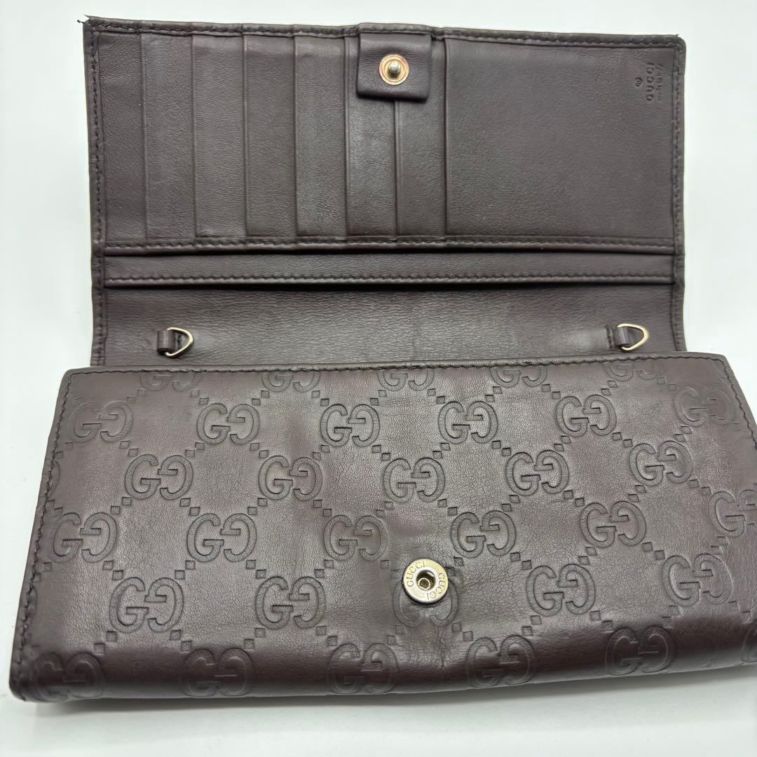 GUCCI GGモチーフ レザー長財布 ダークブラウン