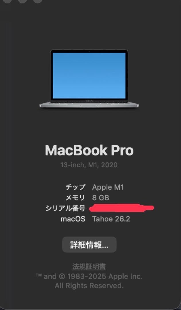 【美品】MacBook Pro M1 13インチ 8GB 256GB