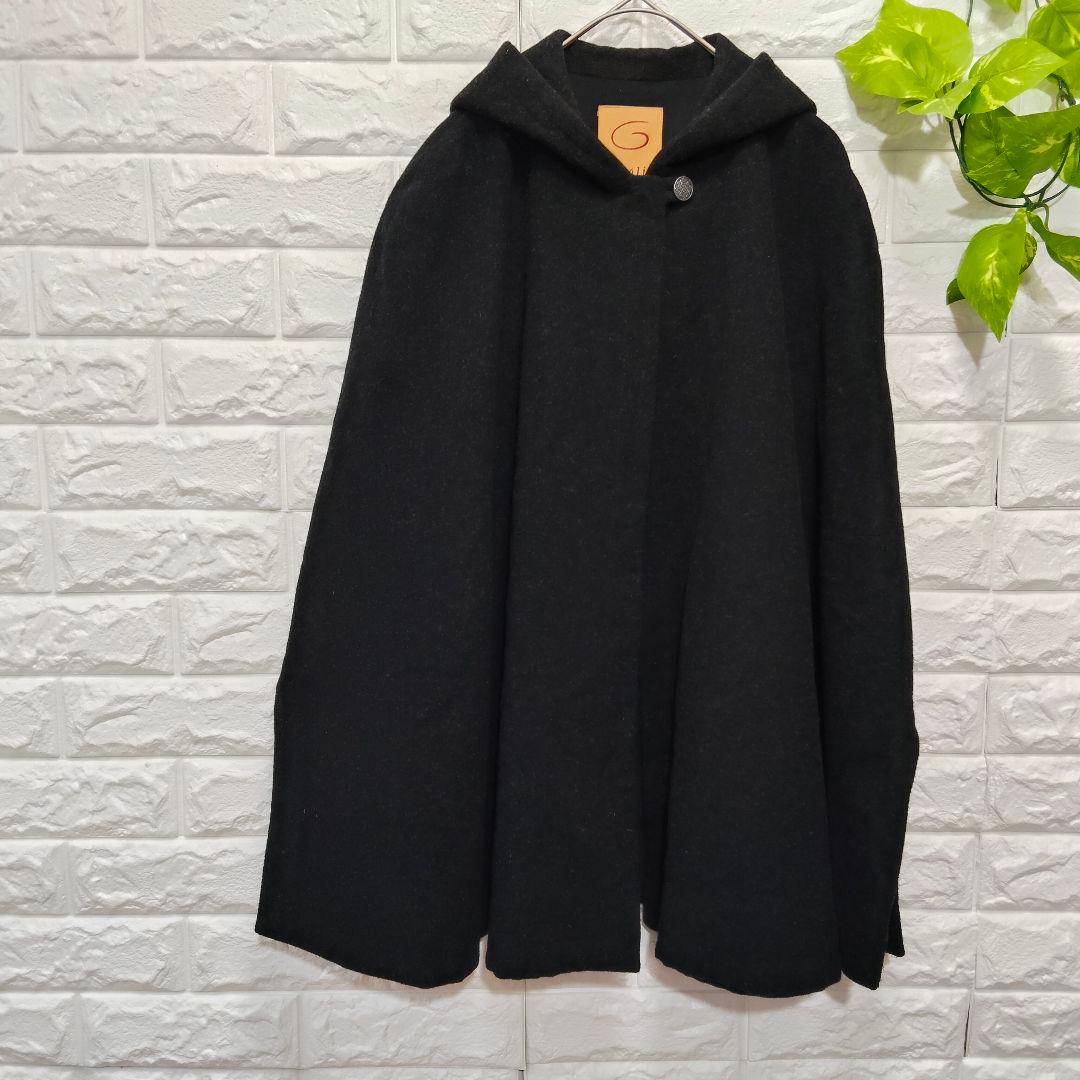 【希少】ジリ 日本製フード付き ブラック ケープ 無地 毛混 GIGLI