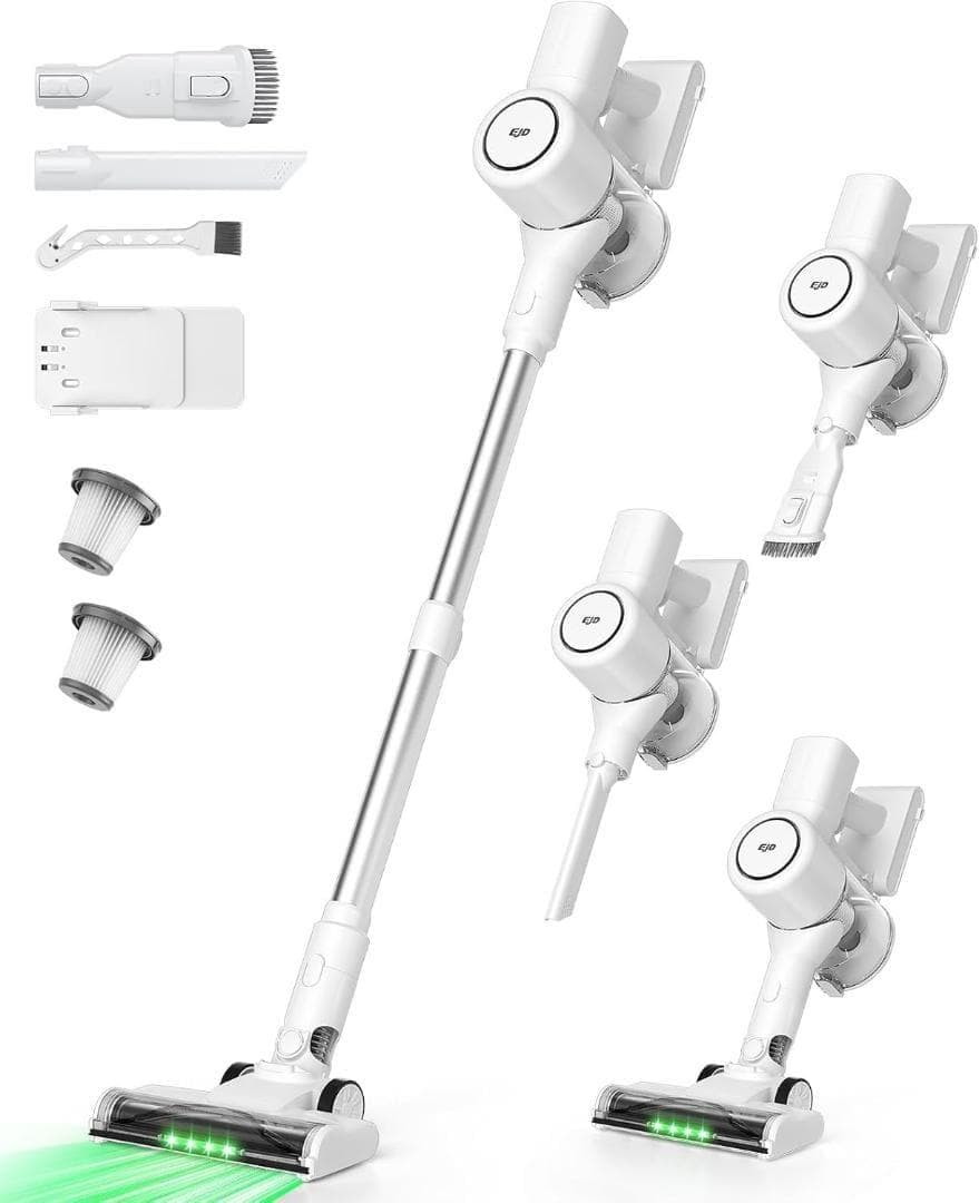 掃除機 コードレス 圧倒的吸引力 LEDライト 大容量バッテリー 自立式 ホワイ
