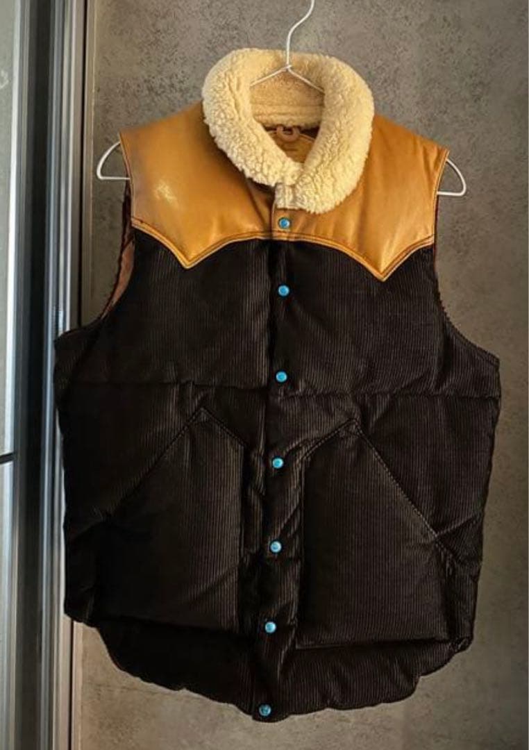 Ron Herman別注ロッキーマウンテンMダウンベスト/レザー×シープ襟38