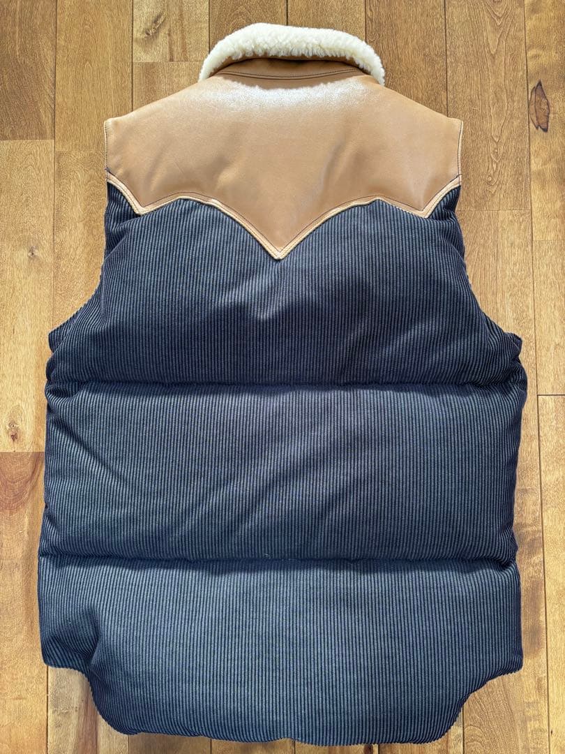 Ron Herman別注ロッキーマウンテンMダウンベスト/レザー×シープ襟38