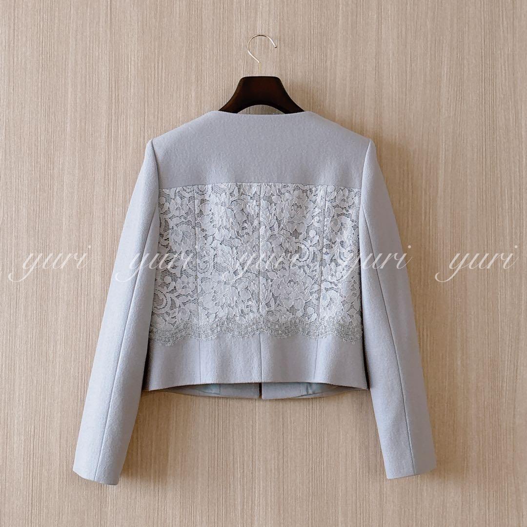 【1104】アナイ　天竺×レースモヘア刺繍ジャケット　ライトグレー　フォーマル