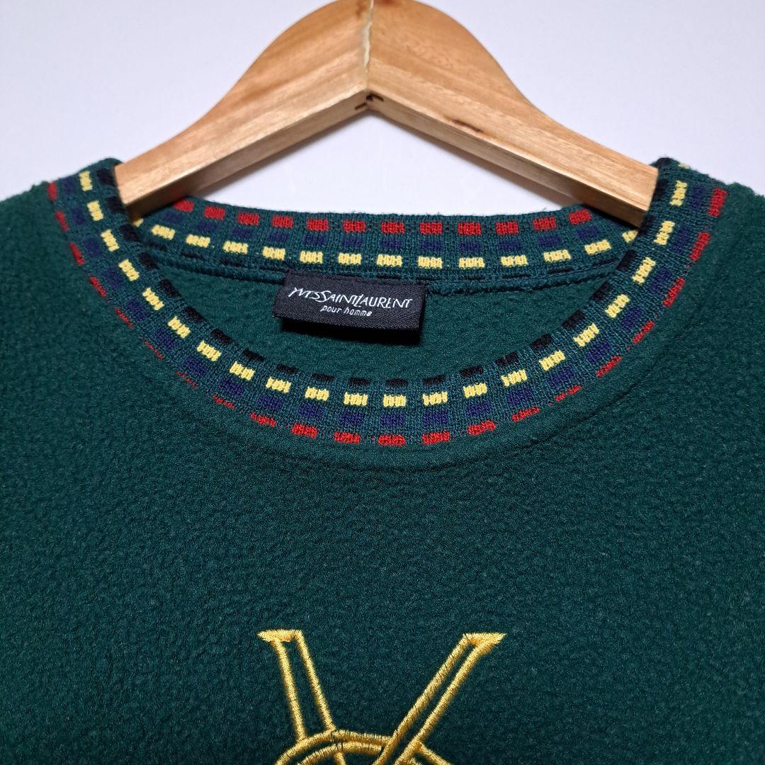 レア！イタリア製 90s イヴサンローラン 刺繍ロゴ フリース トレーナー