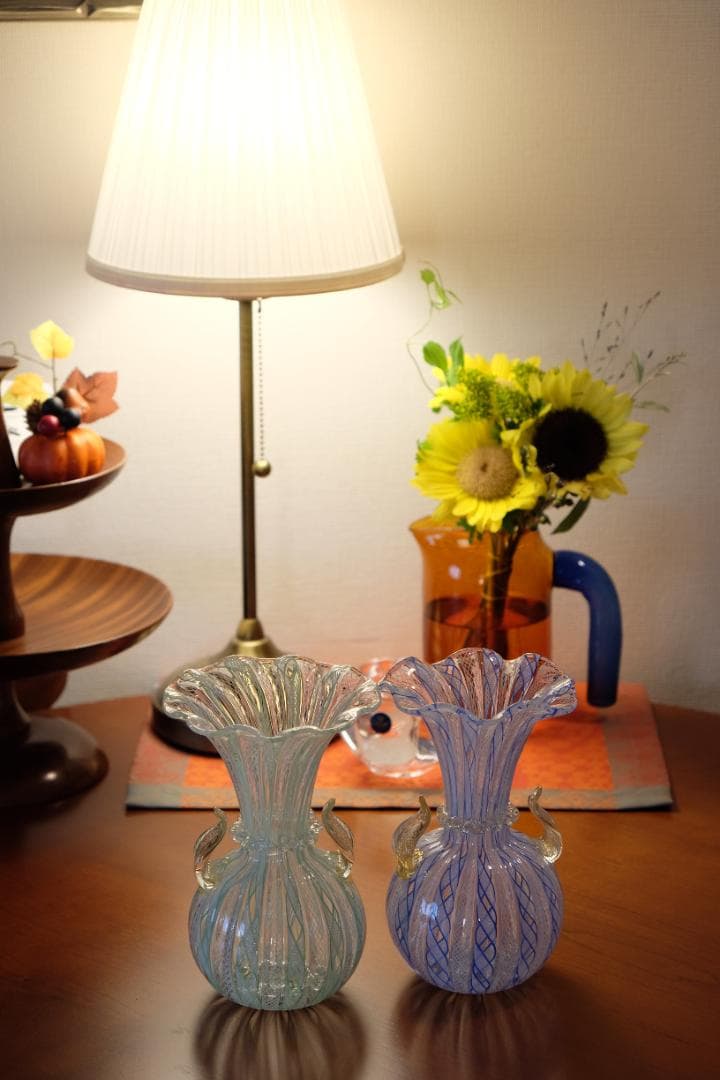 レースガラス 花瓶 ベネチアングラス ムラーノガラス アンティーク 江波冨士子