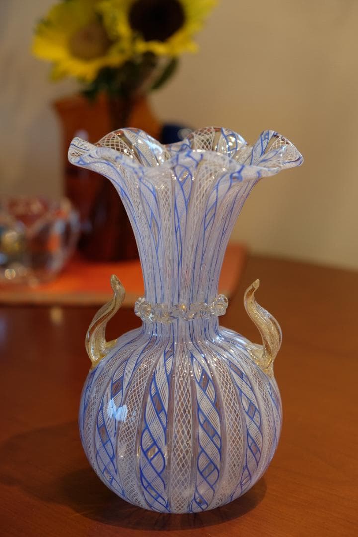 レースガラス 花瓶 ベネチアングラス ムラーノガラス アンティーク 江波冨士子