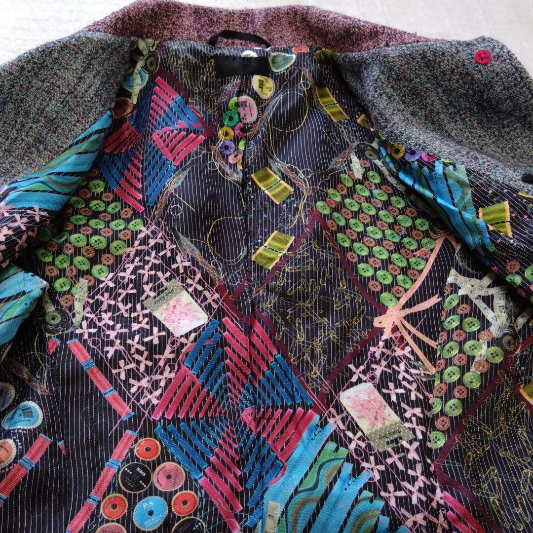 ポールスミス テーラードジャケット ツイード グレー ボルドー バイカラー L