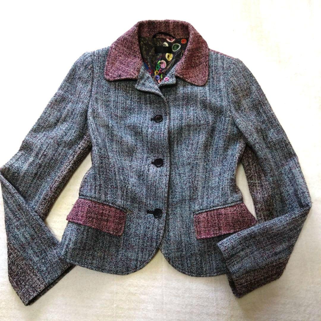 ポールスミス テーラードジャケット ツイード グレー ボルドー バイカラー L