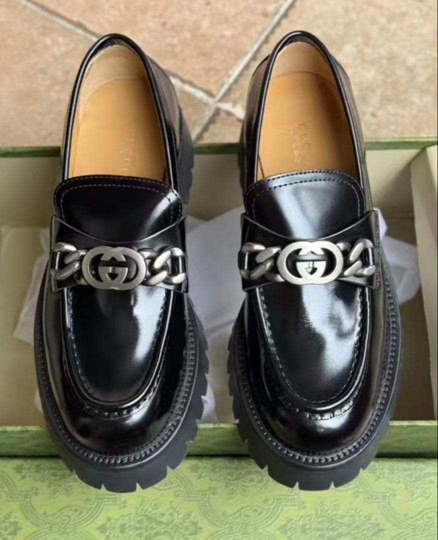GUCCI 黒 厚底ローファー38