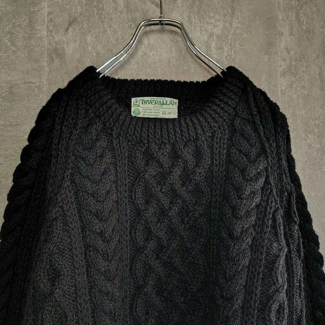 極美品 インバーアラン 1A ウール クルーネック アラン ニット ブラック