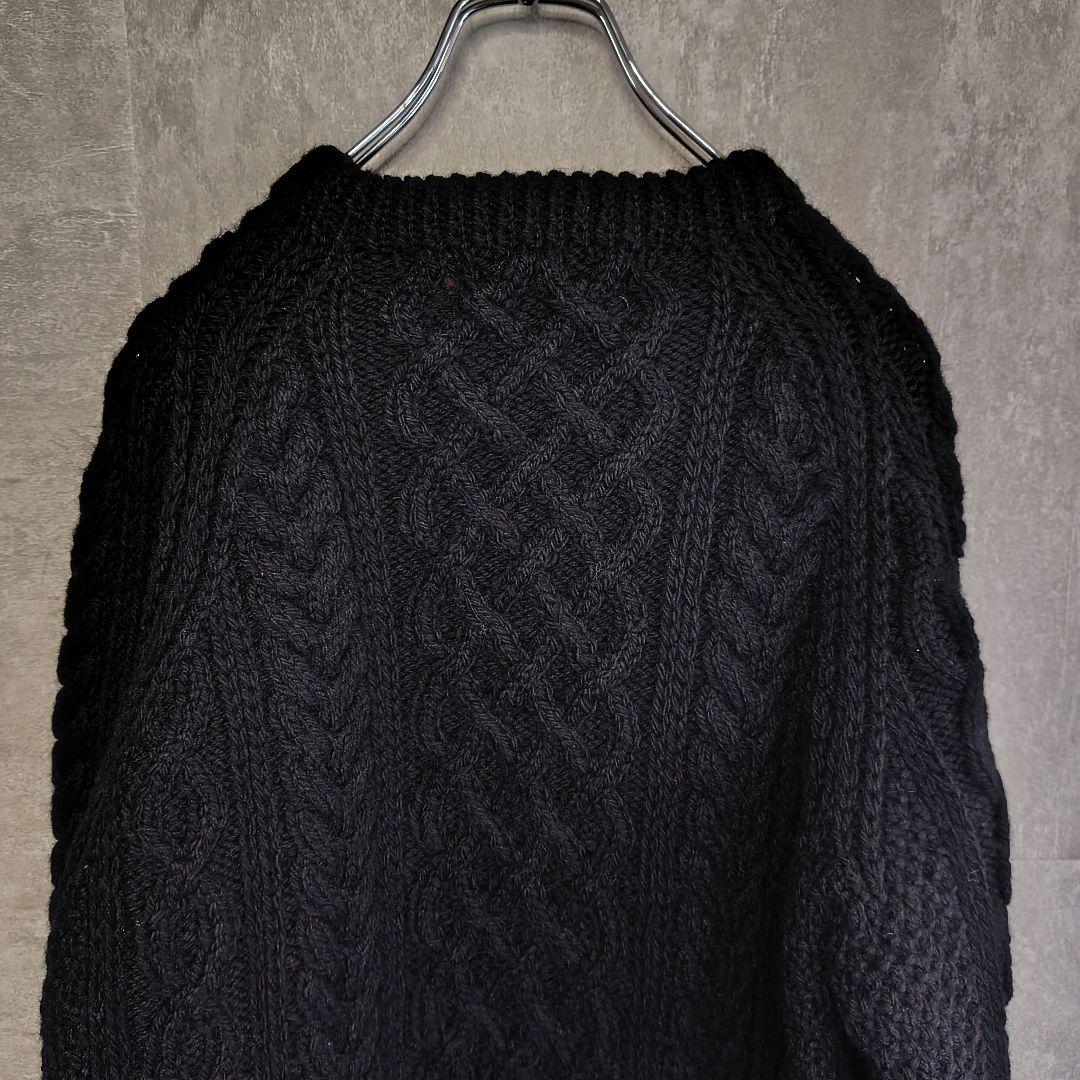 極美品 インバーアラン 1A ウール クルーネック アラン ニット ブラック