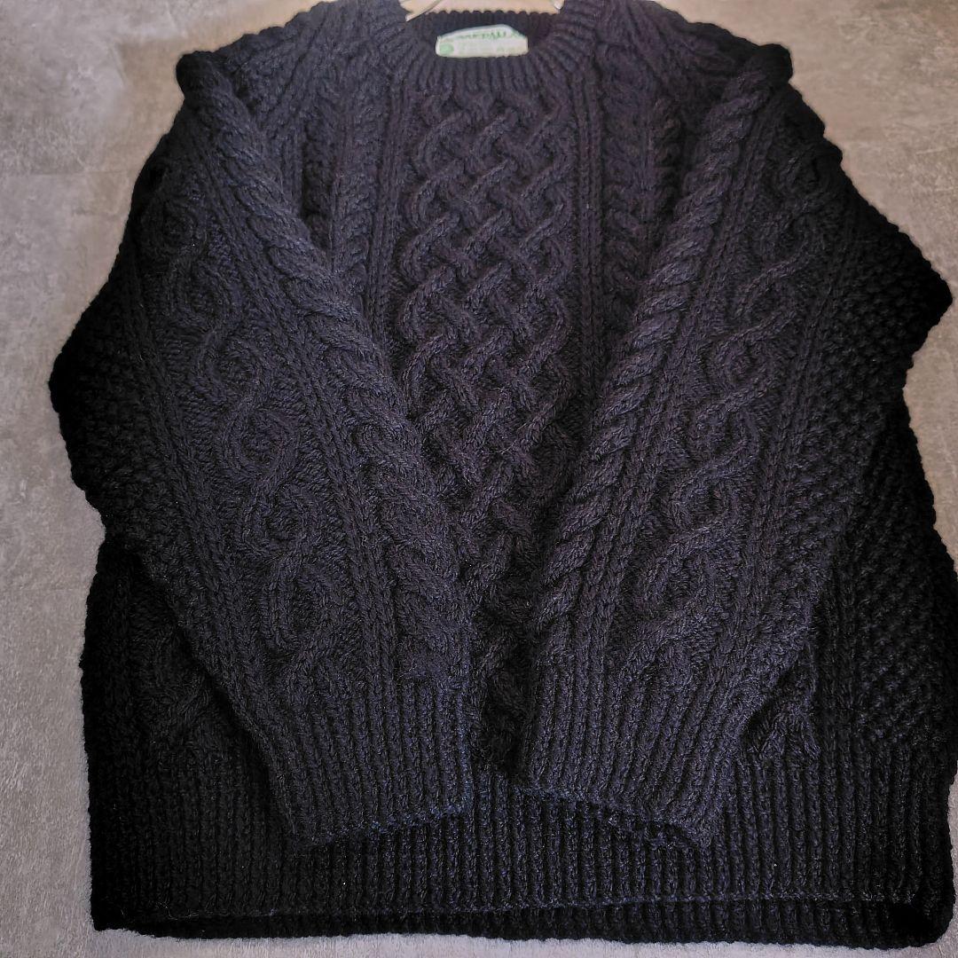 極美品 インバーアラン 1A ウール クルーネック アラン ニット ブラック