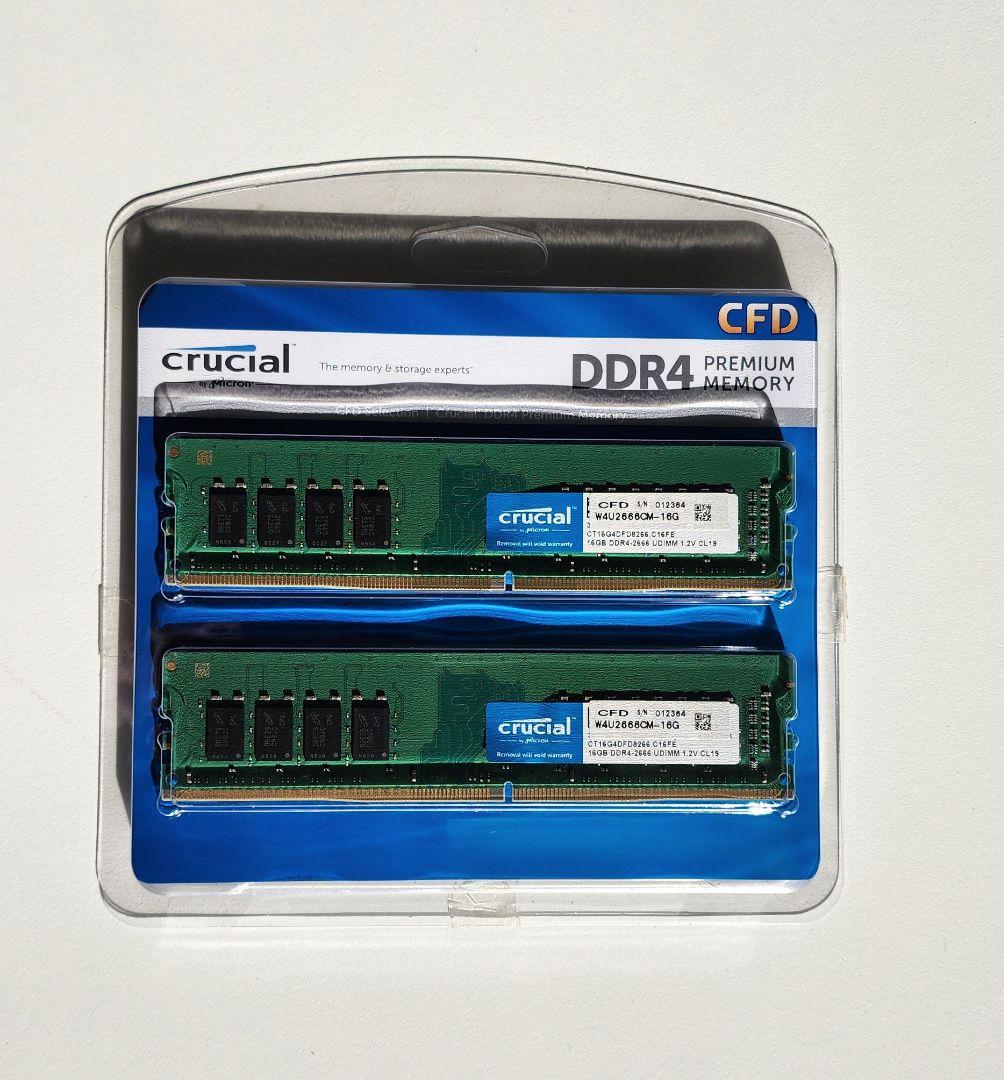 crucial 32GB (16GBx2) DDR4 2666 メモリ