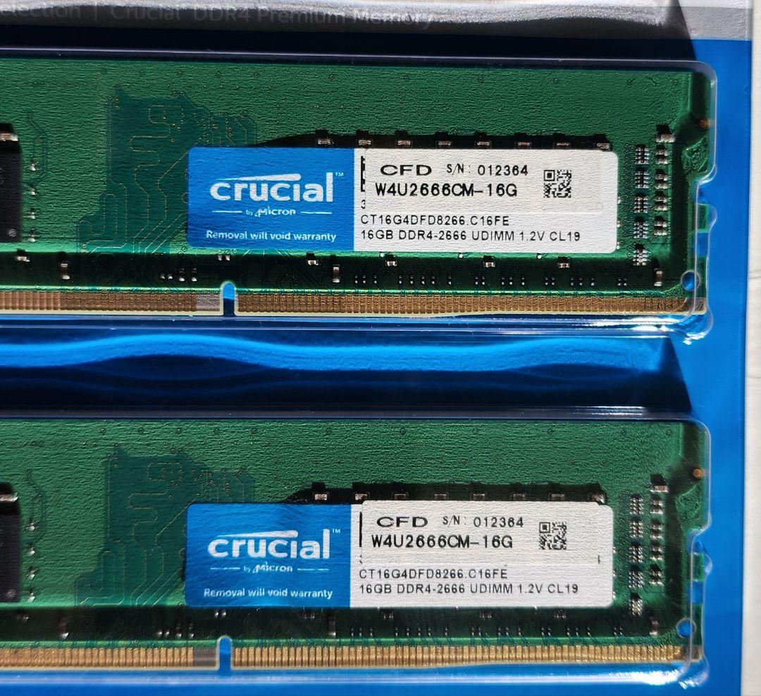 crucial 32GB (16GBx2) DDR4 2666 メモリ