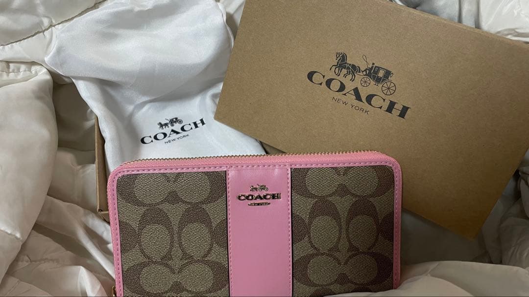 【‼️最終値下げ】新品未使用 COACH 長財布 ブラウン/ピンク