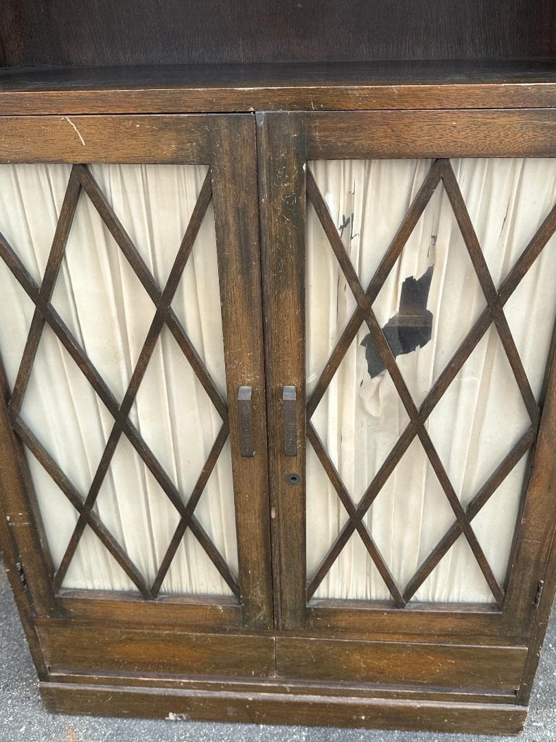 アンティーク 木製 ガラス戸棚 本棚 ブラウン インテリア ビンテージ 古家具