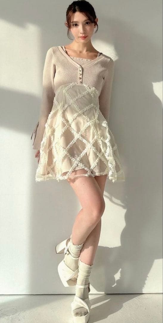 RESEXXY ドッキングフレアミニニットワンピース アイボリー