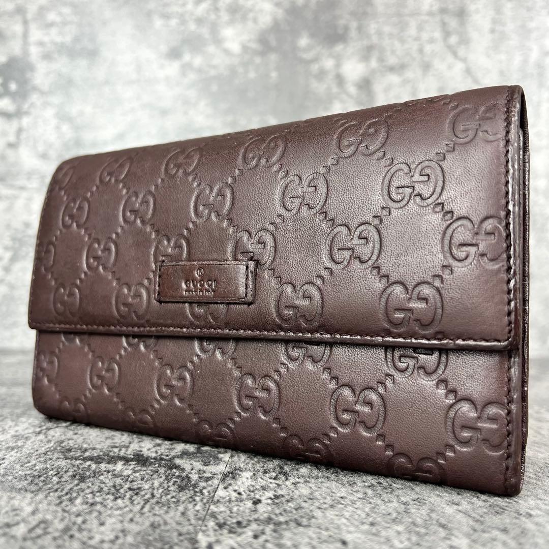 GUCCI GG シマ レザー 長財布 ダークブラウン