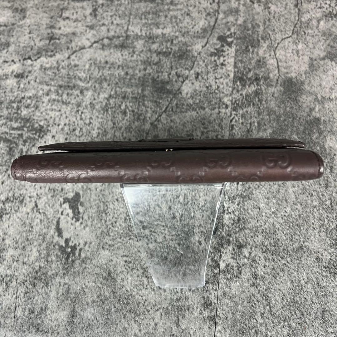 GUCCI GG シマ レザー 長財布 ダークブラウン